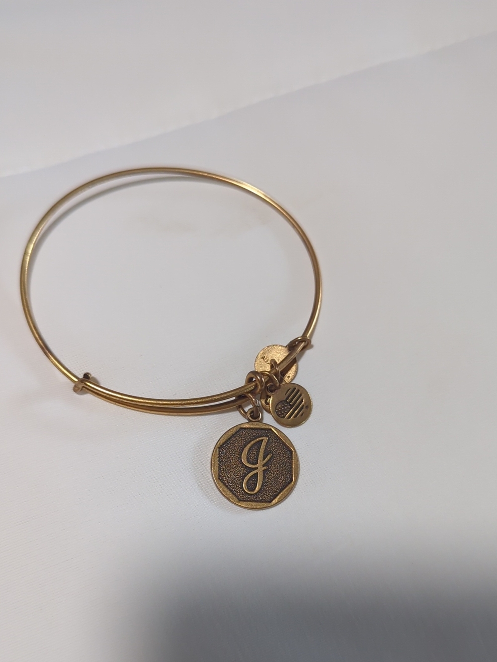 Alex and Ani Gold Initial J Charm Bangle Bracelet with Discs